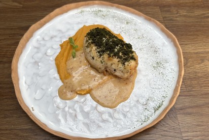 Chicken Breast with Sweet Potato Puree and Nutty Chili Sauce